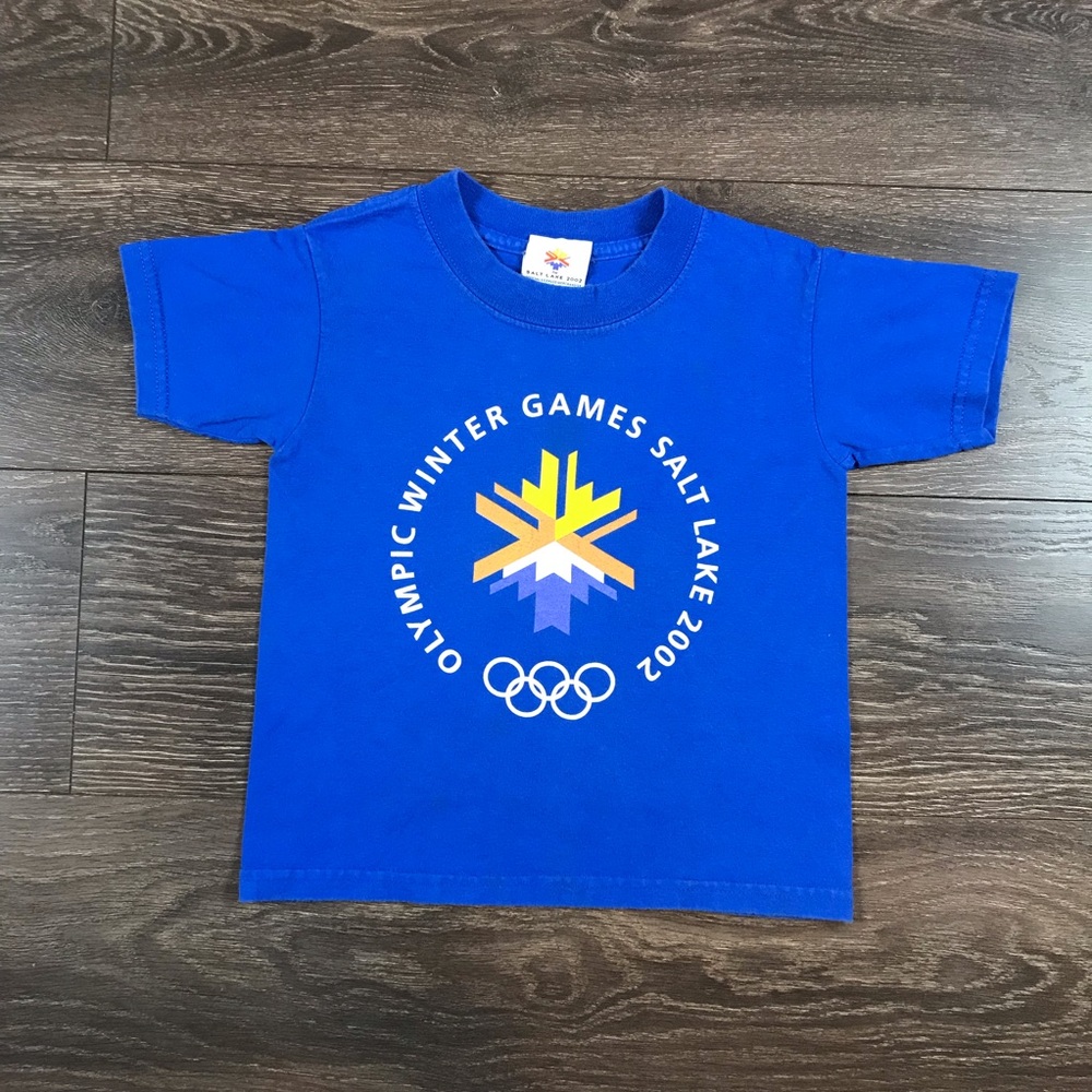 Olympic Winter Games Salt Lake City Utah Kids Y2K Vintage 2000’s Blue T-Shirt XS